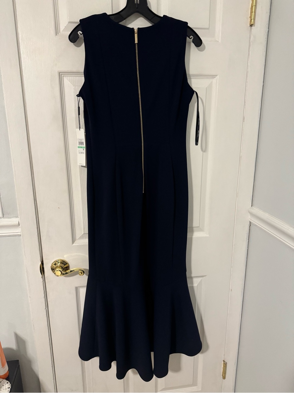 NEW Calvin Klein Navy Blue Ruffle Hem Midi Dress - Picture 7 of 7